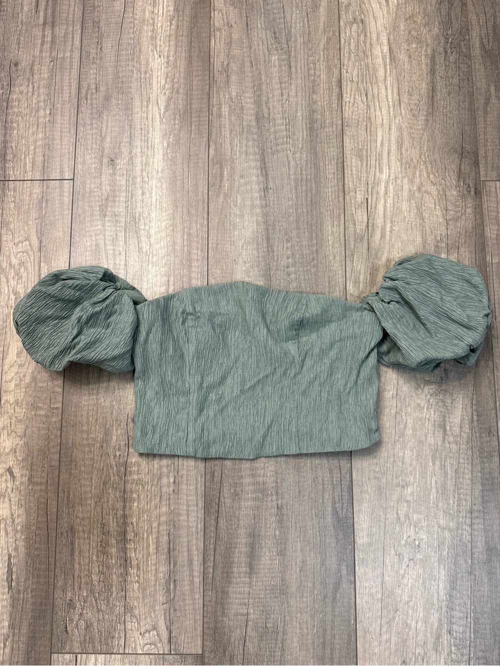 Abercrombie & Fitch Sage Green Puff-Sleeve Off-Shoulder Crop Top